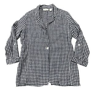 Cynthia Rowley 100% Line Blue White Gingham Checked Lightweight Blazer Jacket L